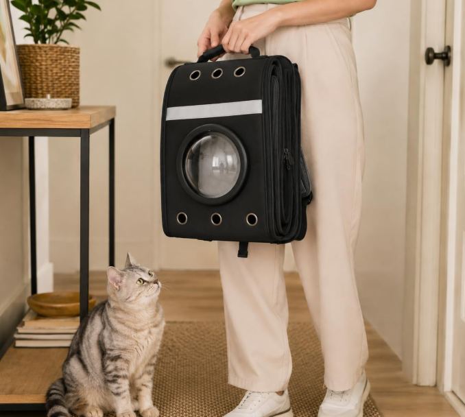Foldable Pet Backpack with Acrylic Window & Escape-Proof Design
