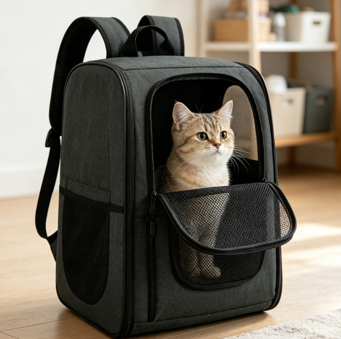 Breathable Mesh Pet Backpack with Safety Features and Reinforced Support