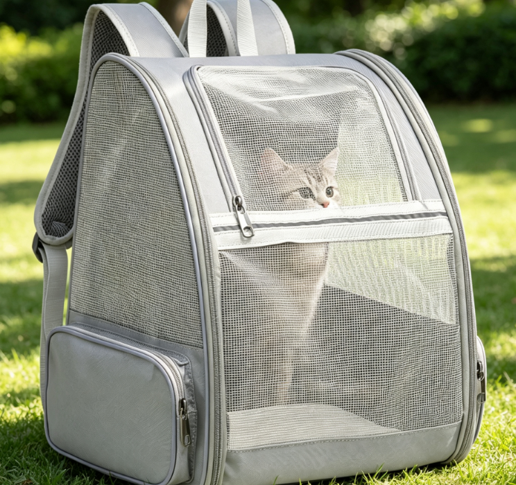 Foldable Travel Pet Backpack with Breathable Mesh and Safety Buckle