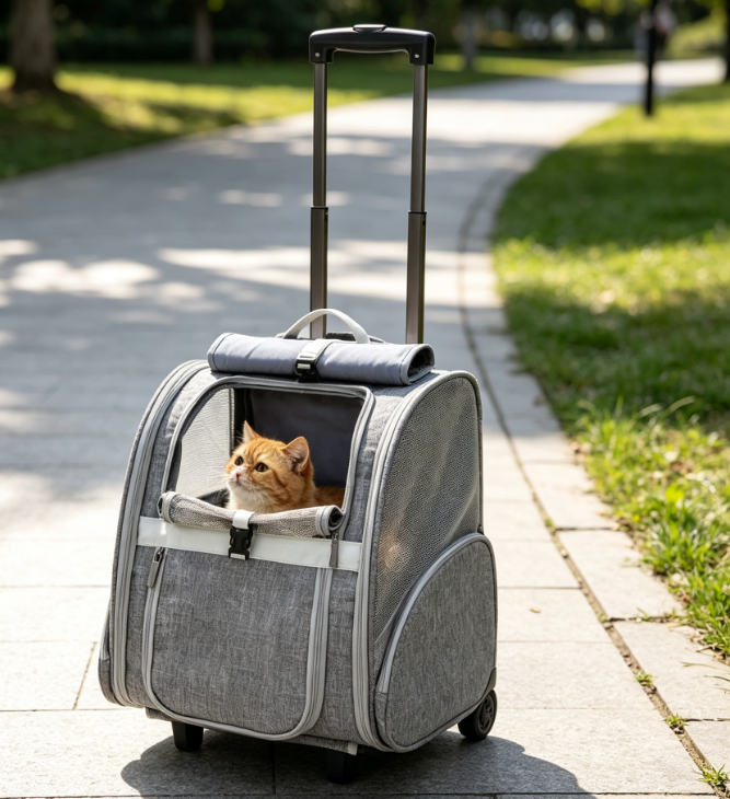 Pet Travel Backpack with Wheels (Rolling or Carrying Options)