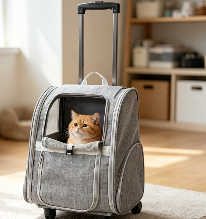 Pet Travel Backpack with Wheels (Rolling or Carrying Options)